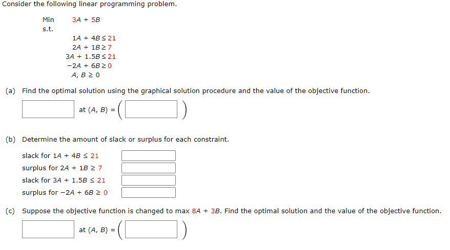 Consider the following linear programming