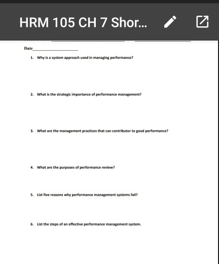 HRM 105 CH 7 Shor... Date 1. Why is a system
