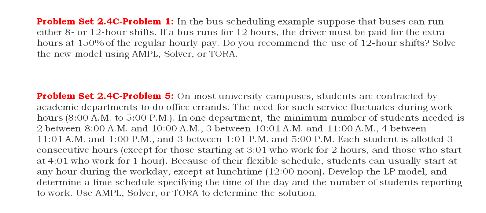 Problem Set 2.4C-Problem 1: In the bus scheduling