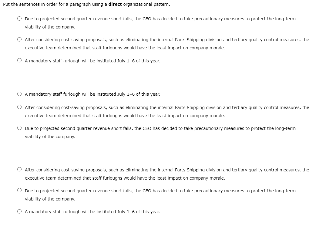 Put the sentences in order for a paragraph using