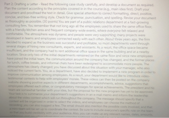 Part 2: Drafting a Letter - Read the following