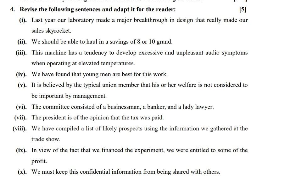 please revise the sentences according to follow