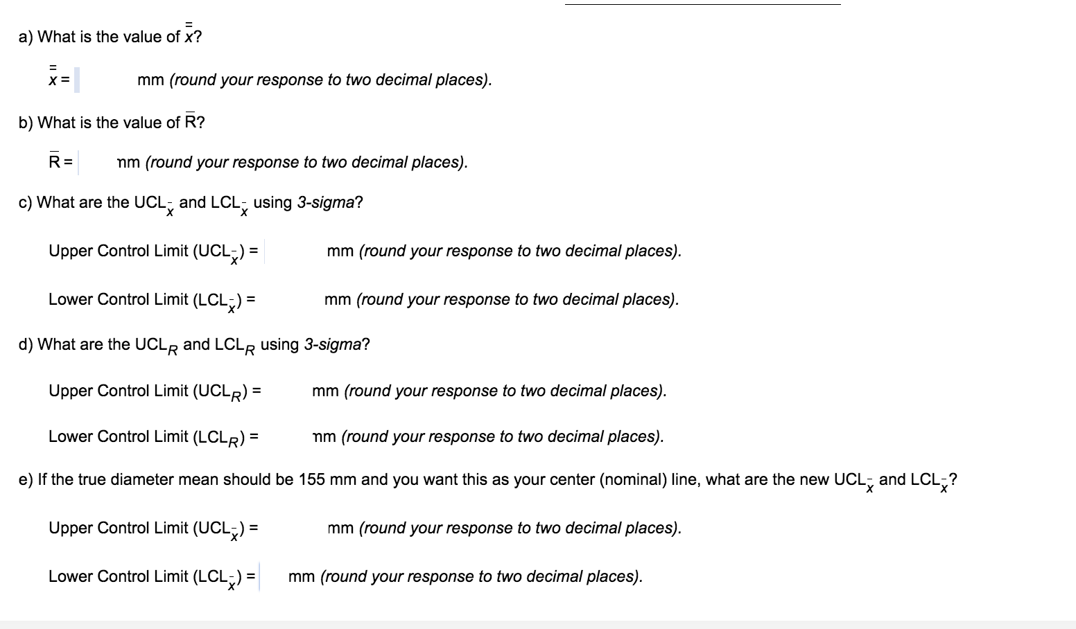 a) What is the value of x? = X = mm (round your