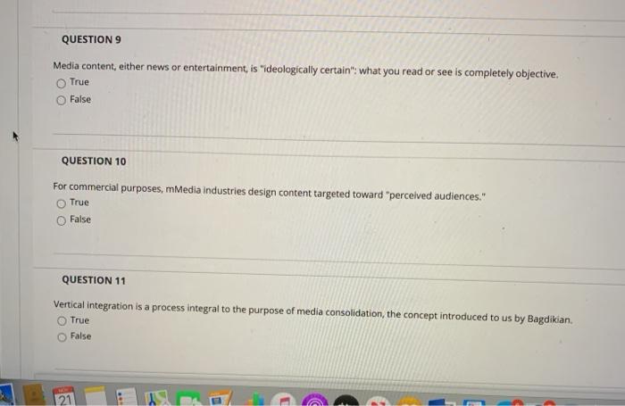 QUESTION 9 Media content, either news or