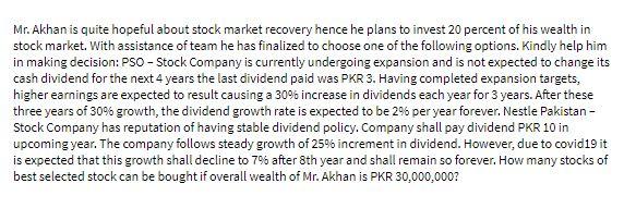 Mr. Akhan is quite hopeful about stock market
