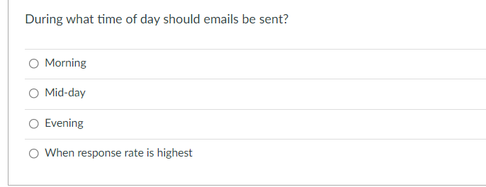 During what time of day should emails be sent? O