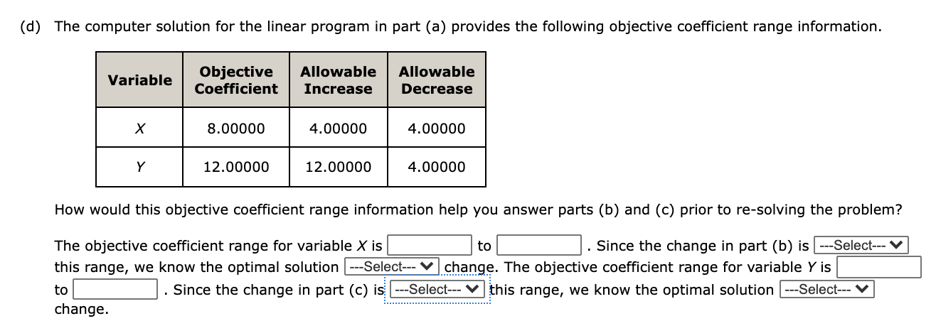 Consider the following linear program. Min 8X +