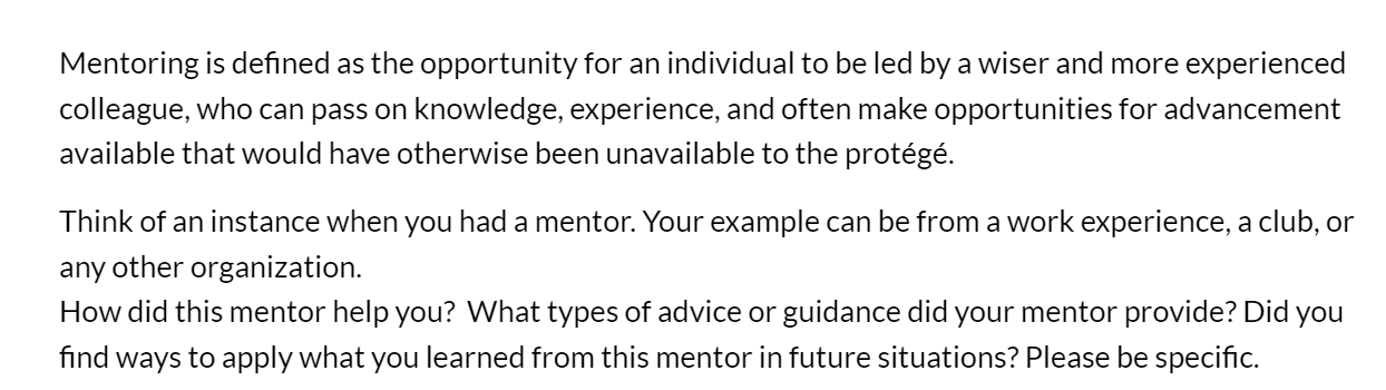 Please help me with this question. Mentoring is