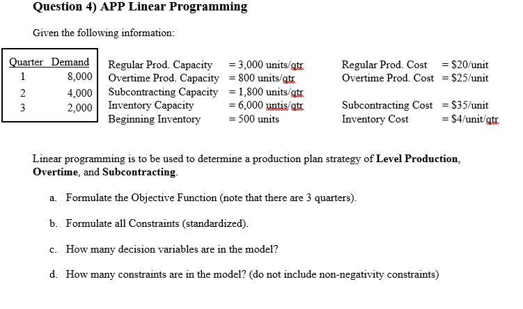 Question 2) APP Transportation Given the