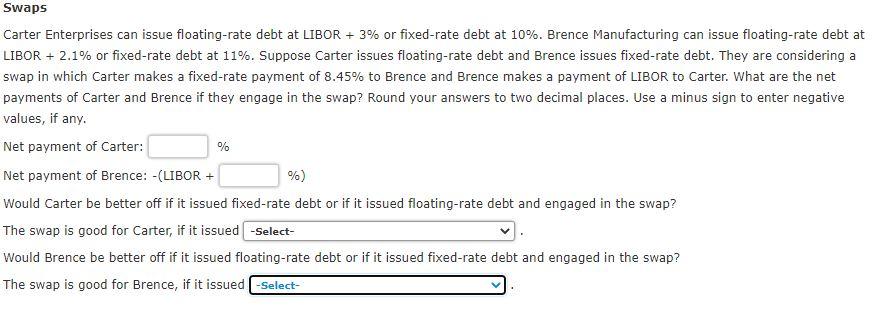 Swaps Carter Enterprises can issue floating-rate