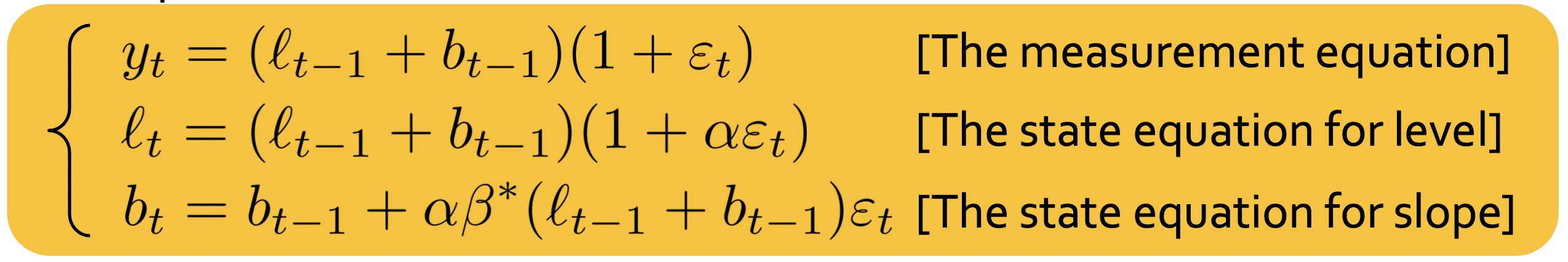 Derive the equations for ETS (M, A, N): = yt =
