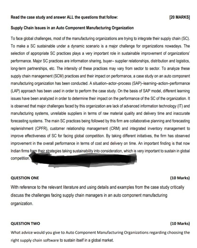 Read the case study and answer ALL the questions