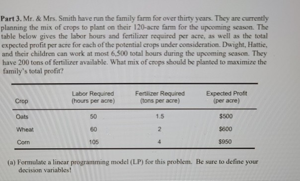 Part 3. Mr. & Mrs. Smith have run the family farm