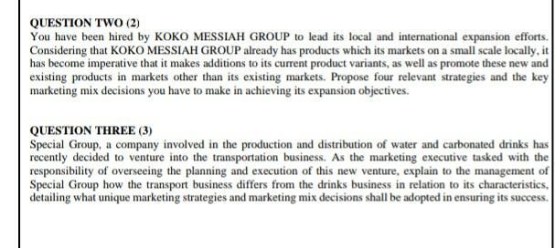 QUESTION TWO (2) You have been hired by KOKO