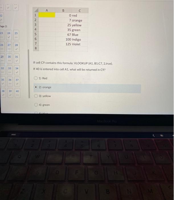 A B 22 Page 2: O red 7 orange 25 yellow 35 green