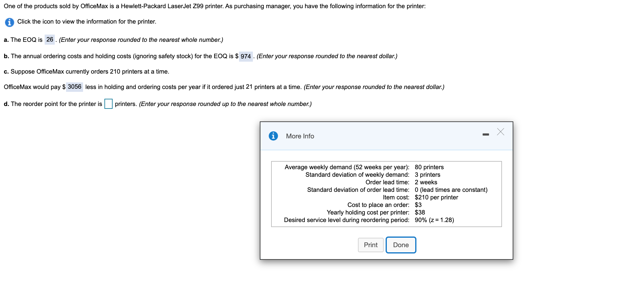 d. Calculate the ROP for the printer. e.