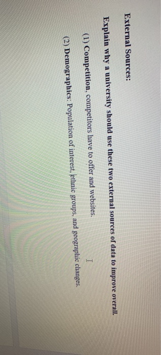 External Sources: Explain why a university should