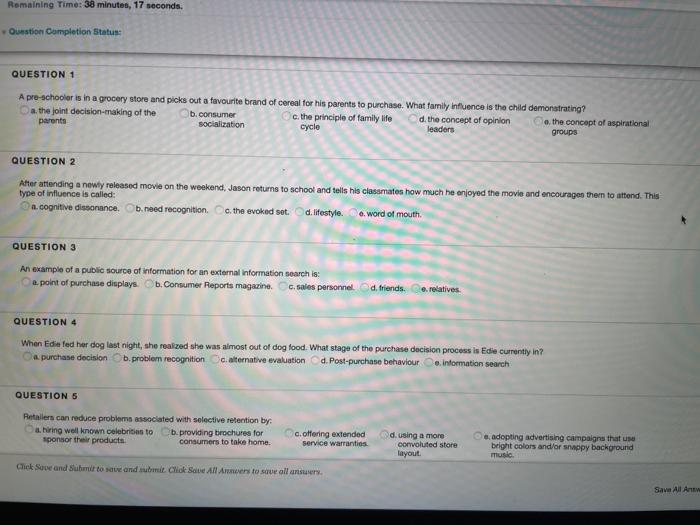 Romaining Time: 38 minutes, 17 seconds. Question