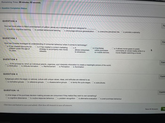 Romaining Time: 38 minutes, 17 seconds. Question