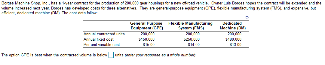 Borges Machine Shop, Inc., has a 1-year contract