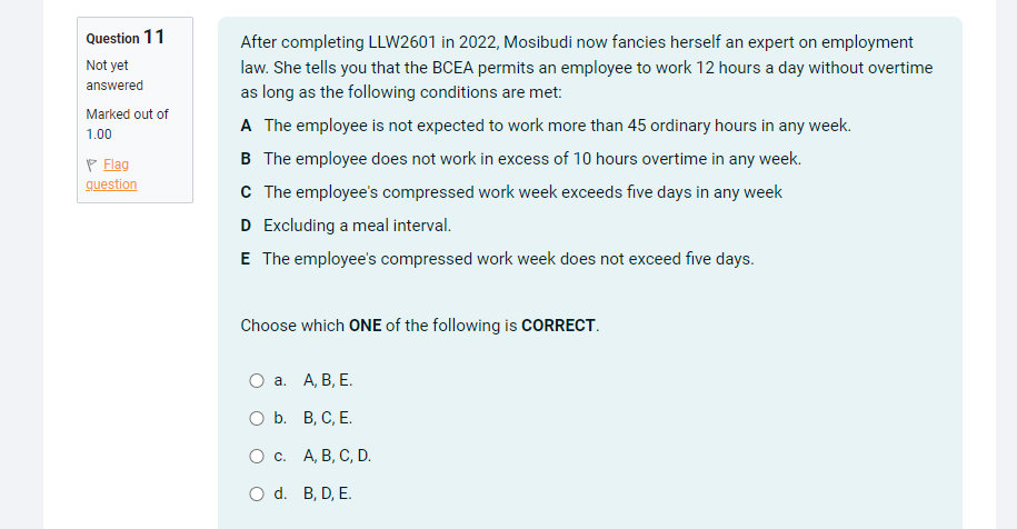 Question 11 After completing LLW2601 in 2022,