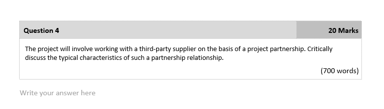 Question 4 20 Marks The project will involve