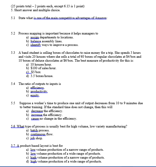 (25 points total 2 points each, except 6.13 is 1