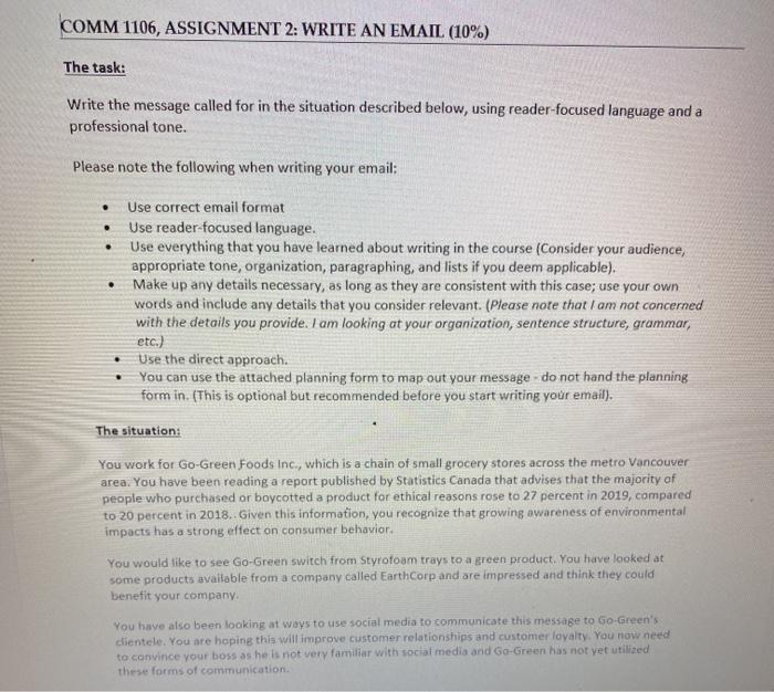COMM 1106, ASSIGNMENT 2: WRITE AN EMAIL (10%) The