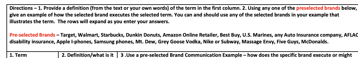 only need the examples Directions - 1. Provide a