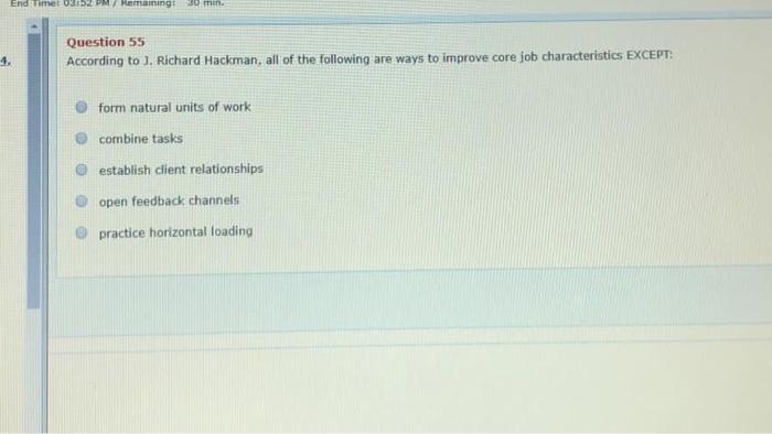 End Time 03:52 PM / Hemaining 30 min. Question 55