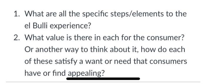 1. What are all the specific steps/elements to