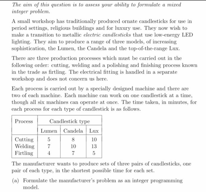 Optimization The aim of this question is to
