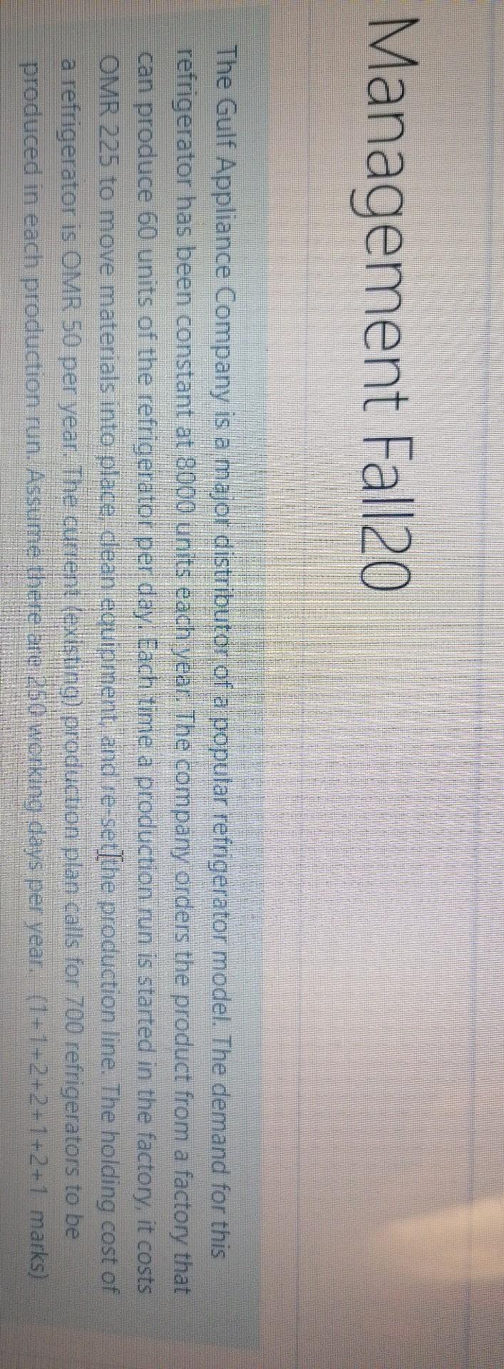 Management Fall20 The Gulf Appliance Company is a