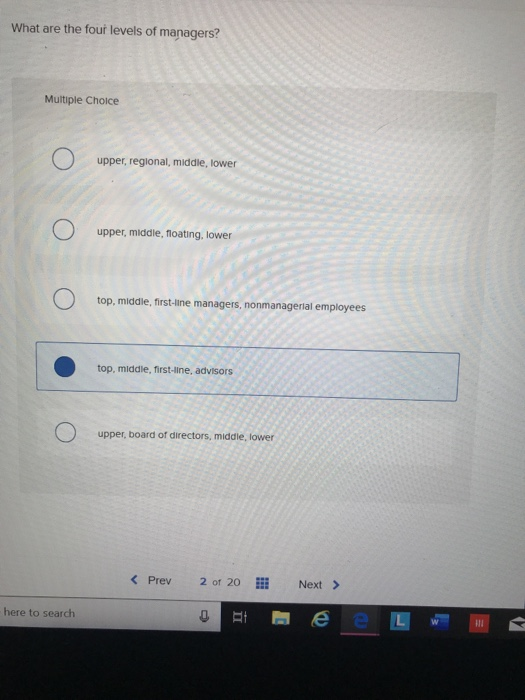 What are the four levels of managers? Multiple