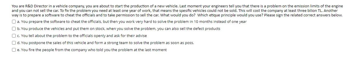 You are R&D Director in a vehicle company, you