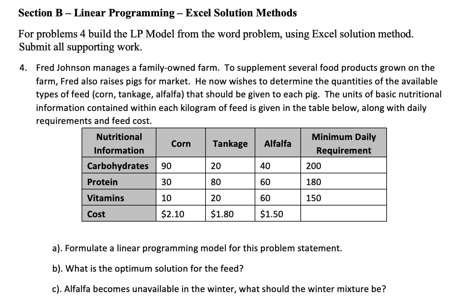 Section B - Linear Programming Excel Solution