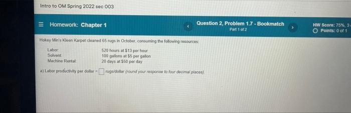 Intro to OM Spring 2022 sec 003 Homework: Chapter