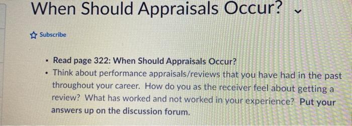 When Should Appraisals Occur? Subscribe Read page