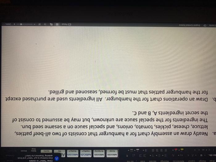 Neatly d raw an assembly chart for a hamburger