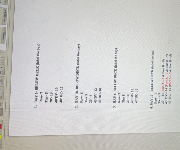cargo planning.. Label the day 10 Normal No