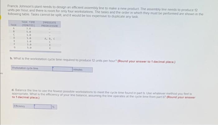 Francis Johnson's plant needs to design an