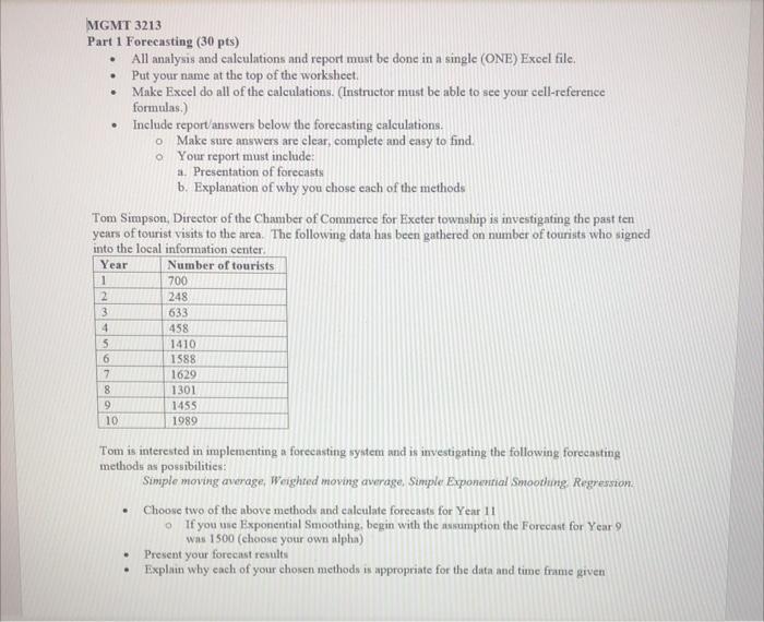 MGMT 3213 Part 1 Forecasting (30 pts) - All