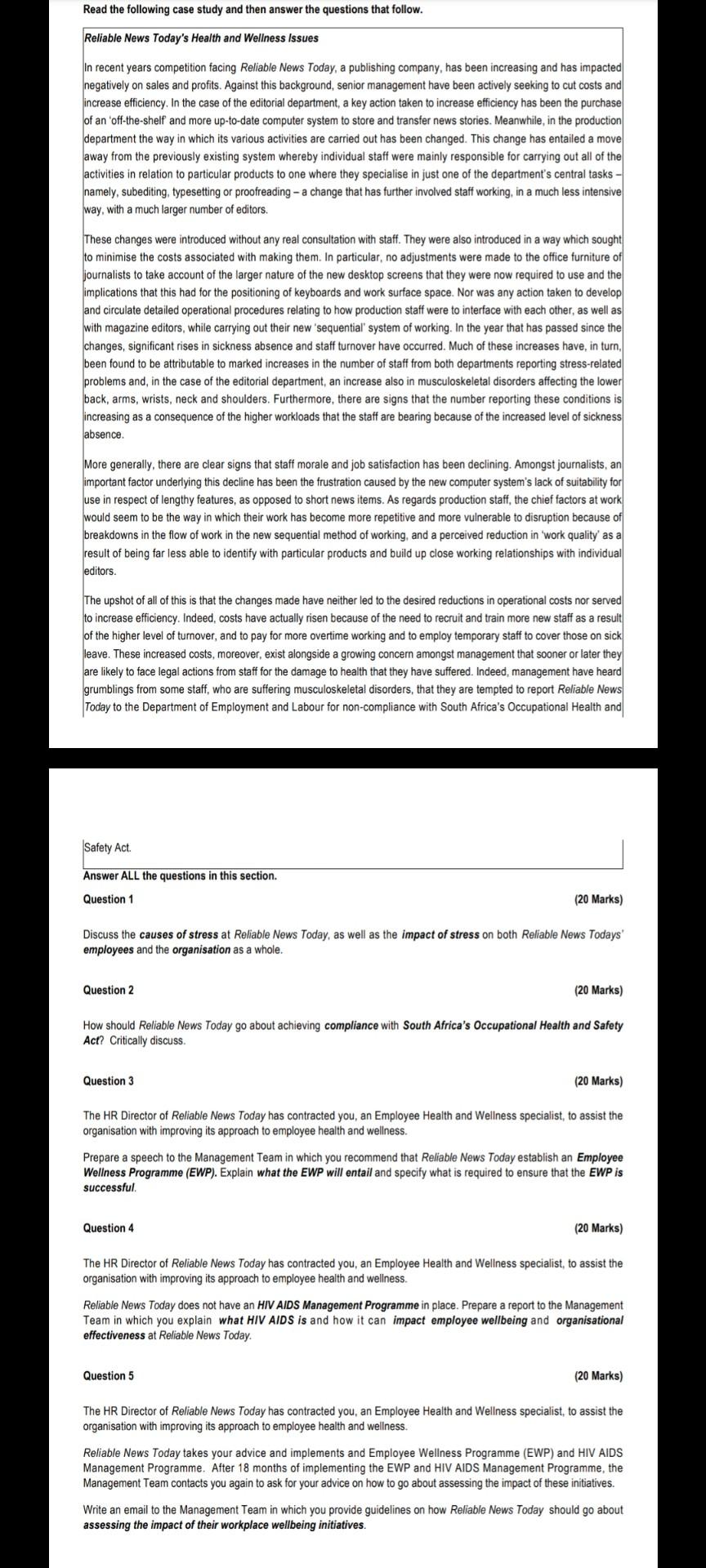 Safety Act. Answer ALL the questions in this