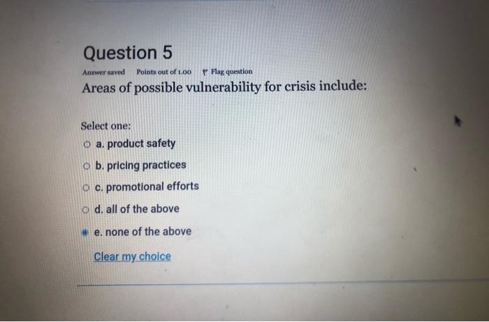 Question 5 P Flag question Areas of possible