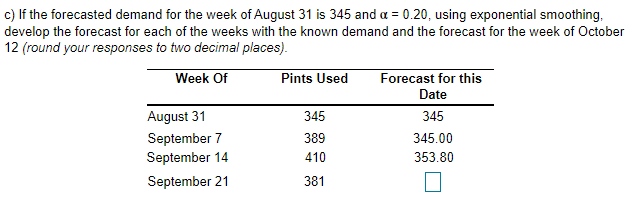 Solve for the rest of C) Pints Used and Forecast