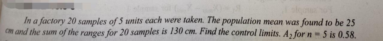 Operations Management old In a factory 20 samples