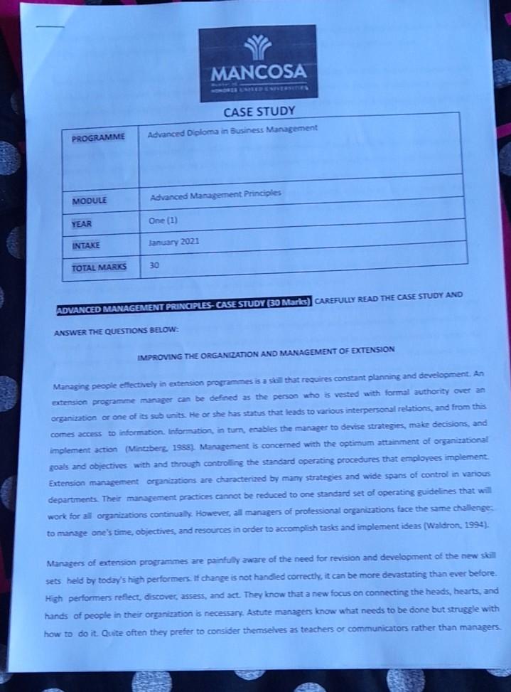 can you with advanced management principle