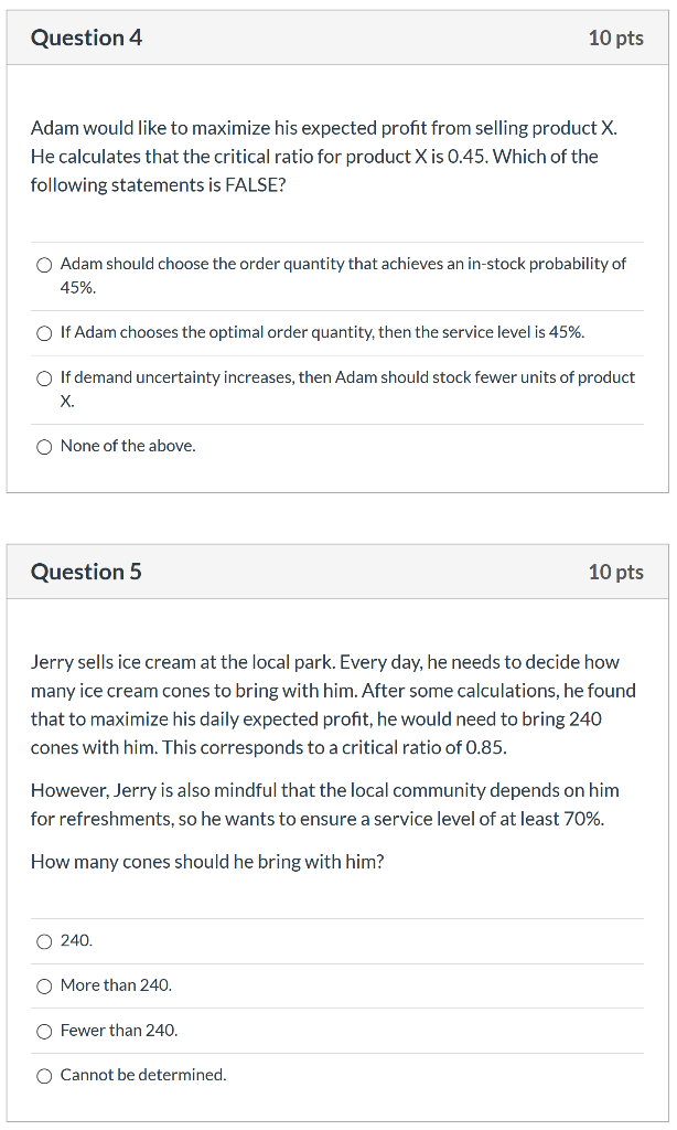 Question 1 10 pts Which of the following products