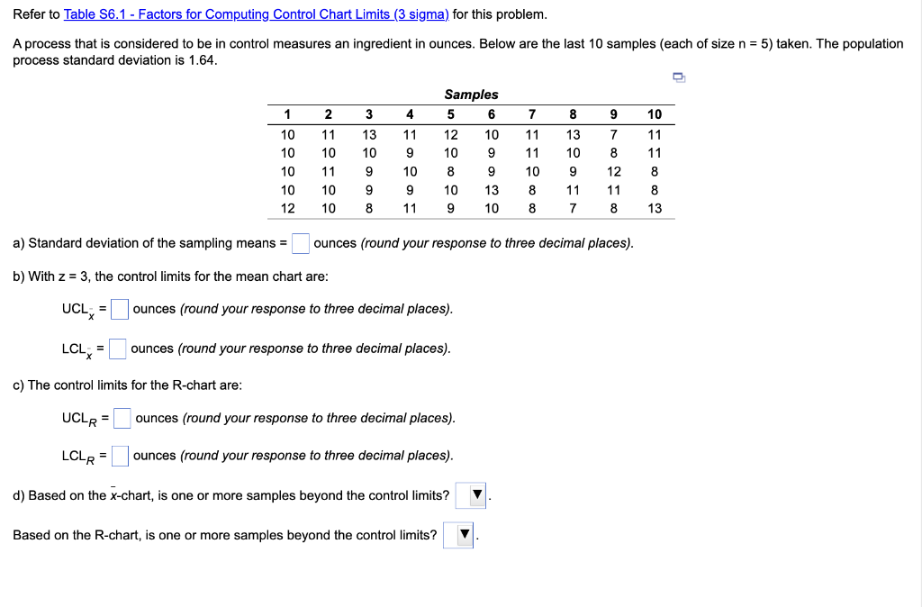 Refer to Table 56.1 - Factors for Computing