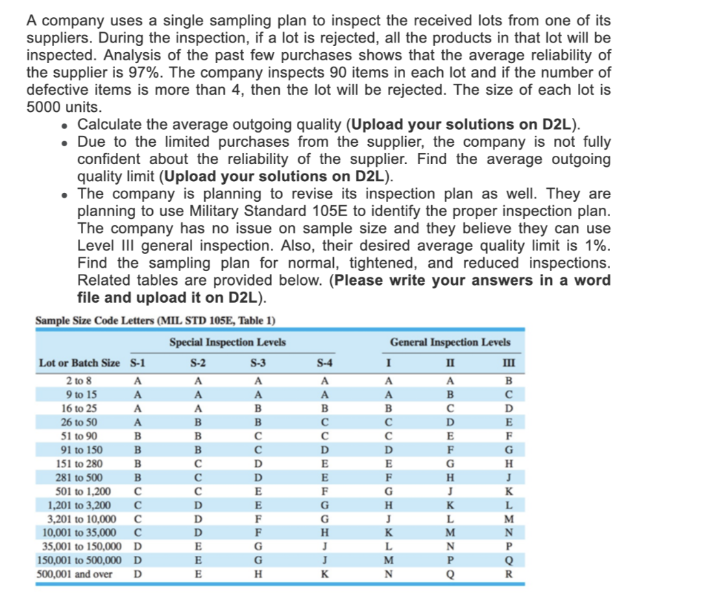 next next A company uses a single sampling plan